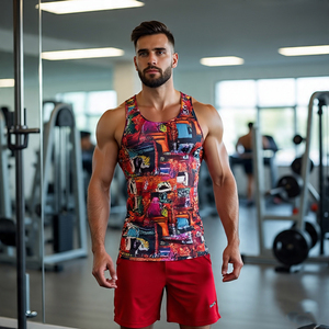Entrenamiento Fitness sin mangas impreso camiseta Top hombres alta calidad gimnasio ejercicio sublimación camiseta sin mangas hombres - Product Image 3