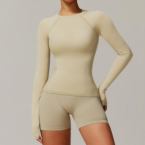 เสื้อยืดโยคะยืดได้แขนยาวสำหรับผู้หญิงเสื้อยืดฟิตเนสยิมฟิตเนสแขนยาวแฟชั่น - Product Image 4