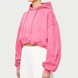 เสื้อกันหนาวมีฮู้ดสำหรับผู้หญิง, ใหม่เสื้อครอปผ้าฝ้ายลำลองสีชมพูล้วนระบายอากาศและกันรอยยับผลิตในปากีสถาน - Product Image 3