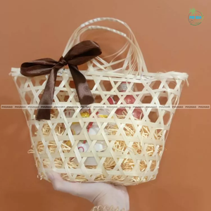 CESTA DE REGALO DE BAMBÚ Natural con asas Embalaje sostenible, reutilizable y sostenible para regalos o almacenamiento Decoración del hogar - Product Image 6