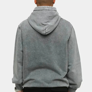 Acid Washed Custom Plain Embroidery France Terry <b>Pullover</b> <b>Men</b> Ripped Hoodies Streetwear Oversized Blank Distressed 100% Cotton - Product Image 3