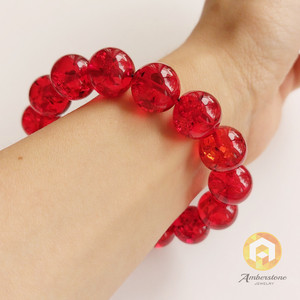 Cuentas de ámbar de 23g hechas a mano, pulsera de estilo moderno rojo y ámbar de 14mm para regalo o aniversario, pulseras de cuentas de moda - Product Image 2