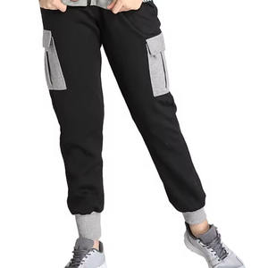 Color Block Negro Gris Cargo Bolsillos Estilo Conjunto de dos piezas Ropa casual Ropa de calidad superior Hecho Mujeres Jogging Wear Chándales - Product Image 4