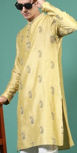 Designer คุณภาพระดับพรีเมียมงานแต่งงานเทศกาล Paisley พิมพ์ด้ายทํางานรูกุญแจคอ Kurta พิมพ์ผู้ชาย Kurta พร้อมชุดนอนสําหรับชาย - Product Image 2