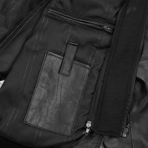 แจ็กเก็ตมีฮู้ดหนังแกะสำหรับผู้ชายสไตล์นักขี่จักรยานคลาสสิกดีไซน์หนังแกะแท้ - Product Image 3