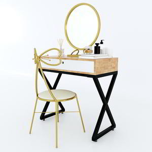 XConcept BTD68038 European Style Dresser <b>Foldable</b> Makeup <b>Mirror</b> with Iron Legs and Glass Drawers for Bedroom or Hotel - Product Image 5