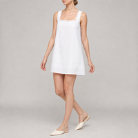 Robe Courte Blanche en Coton avec Dentelle et Col Carré pour Femme, Idéale pour l'Été et les Plages – Fabricant de Robes Personnalisées OEM ODM