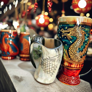 Viking Warrior Design tasse faite à la main rustique Ale Tankard fabriqué à partir de vraie corne de buffle commandes personnalisées disponibles Style Animal nautique - Product Image 3