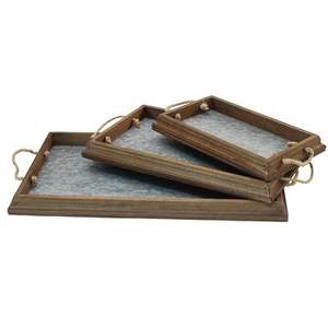 Juego de 3 asas de metal Bandeja de servicio de madera de forma ovalada Bandeja de utensilios de cocina decorativa para bodas y fiestas Precio a granel de alta calidad - Product Image 1