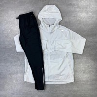 Conjunto Deportivo de Dos Piezas Personalizado, Ecológico, Ligero, para Hombre, de Poliéster/Algodón, con Capucha, Cortavientos, para Gimnasio