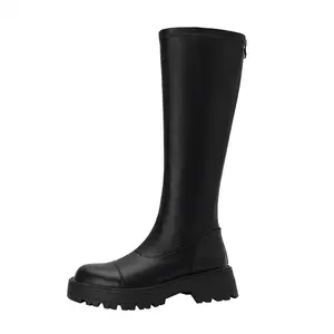 Botas góticas de inverno com sola grossa para mulheres, botas redondas de bico redondo pretas e bégaro, novidade da moda feminina, novidade de 2024