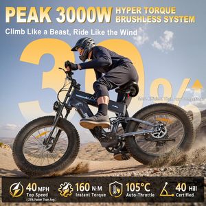 Bici elettrica a doppia batteria per adulti, bici da terra E da 48V 41AH 160 miglia a lungo raggio, motore da 3000W da 40mph, EBike veloce da 26" - Product Image 3