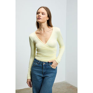 GRIMELANGE CALLORIA Blusa ajustada de manga larga con cuello en V para mujer - Product Image 3