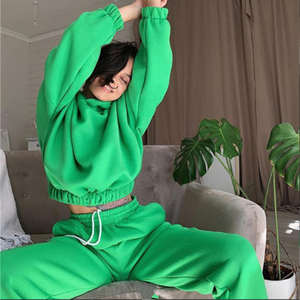 Ensemble de survêtement deux pièces pour femmes, sweat-shirt à capuche personnalisé, pantalon de survêtement de couleur vierge, sweat à capuche unisexe ample surdimensionné - Product Image 1