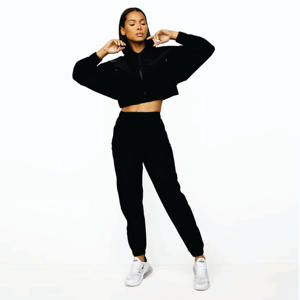 Coupe décontractée 85% polyamide 15% élasthanne noir fermeture éclair complète tissé Cargo haut et pantalon femmes survêtement - Product Image 1