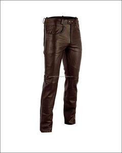 Pantalon en cuir véritable de vache pour homme, style motard, bomber, cowboy, haute qualité, décontracté, taille haute, coupe droite, uni, teint, braguette à boutons - Product Image 1