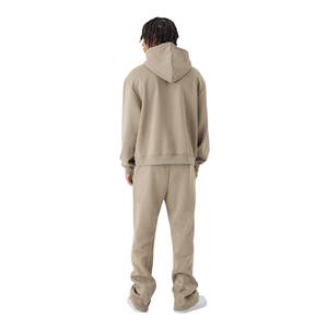 Sweat-shirt deux pièces en polaire 3D avec logo personnalisé pour survêtements à imprimé bouffant Pantalon de survêtement évasé en coton surdimensionné Sweat à capuche 100% coton pour l'hiver - Product Image 3