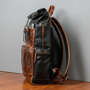 Antique Genuine Leather <b>Roll</b> Top <b>Backpack</b> Distressed Cowhide Rucksack For Men Vintage Travel Bag Custom LRTB-0126 - Product Image 6