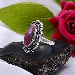 Anillo de piedras preciosas para niñas de boda india, Plata de Ley 925, lujosa piedra preciosa de rodonita, anillo hecho a mano, joyería con sello de plata 925 - Product Image 2