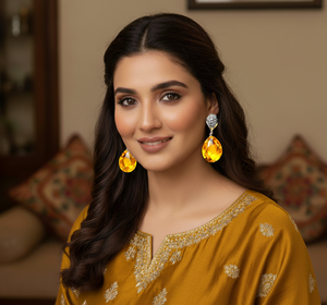 Boucles d'oreilles pendantes en argent sterling plaqué or avec calcédoine jaune, bijoux de fête de mariage haut de gamme fabriqués en Inde - Product Image 6