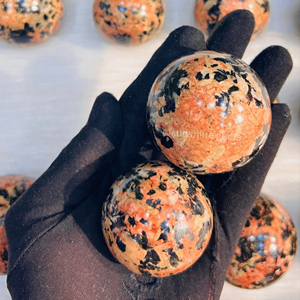 Ortoclasa naranja con esfera de cristal de turmalina negra, esfera de piedras preciosas naturales para meditación curativa y decoración, suministro a granel - Product Image 2