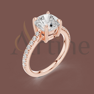 Anillo de compromiso de plata esterlina de 14K con diseño de Halo - Product Image 1