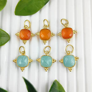 Charmes en argent sterling avec sertissage en cornaline, forme coussin, fabrication de boucles d'oreilles DIY, bijoux religieux, vente en gros - Product Image 3