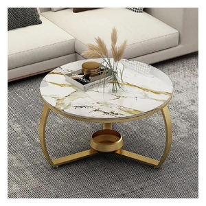 Comptoir en marbre rond blanc de luxe à haute demande Table basse comptoir en marbre rond meubles de salon en métal disponibles - Product Image 2