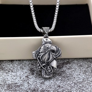 yunnique Vintage Stainless Steel Pendant Necklace Single-Sided <b>Cross</b> Eagle Head Design Trendy Style for Men Buddhism Religious - Product Image 2