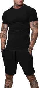 Survêtement de sport d'été 2 pièces personnalisé pour hommes survêtements unis et unis vente en gros ensemble court écologique - Product Image 3