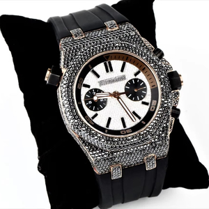 Montre-bracelet personnalisée en caoutchouc noir de luxe pour hommes Demi glacé Diamant Moissanite de haute qualité 22mm Sous-cadran Résistant à l'eau Antique - Product Image 1