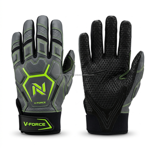 Gants de football américain en cuir imprimés sur mesure, à doigts complets, avec rembourrage épais, antidérapants, sangle de poignet, pour entraînement gaucher, OEM - Product Image 5