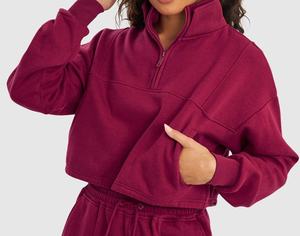 210Gsm 60% Cotton 40% Polyester Fleece Cotton Pullover <b>Half</b> <b>Zip</b> up <b>Sweatshirts</b> Plain Hoodies <b>women's</b> <b>sweatshirt</b> - Product Image 5
