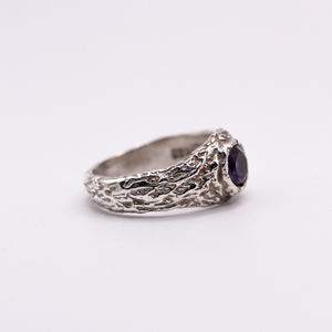 Bague en argent sterling 925 faite à la main, moulée au sable, avec améthyste, branche, unisexe, minimaliste, alliance, fabriquée en Turquie - Product Image 5