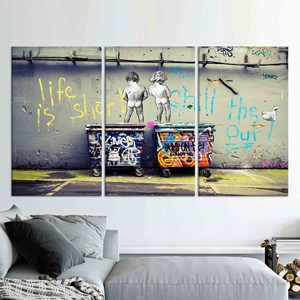 Life is Short Banksy Chill Out <b>Printed</b> Canvas Wall <b>Art</b>,SET OF 3 CANVAS - Product Image 1