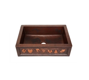 Nuevo 33 "Diseñador 100% Estrellas en relieve Cobre Fregadero de cocina Cobre Fregadero de granja Fregadero hecho a mano Fabricante Proveedor Mayorista - Product Image 2