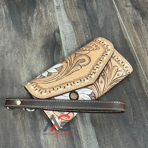 กระเป๋าคลัทช์สำหรับผู้หญิงหนังแท้แบบวินเทจใหม่ลายดอกไม้มีที่ใส่บัตรหลายใบกระเป๋าสตางค์แบบ RFID สำหรับผู้หญิง - Product Image 1