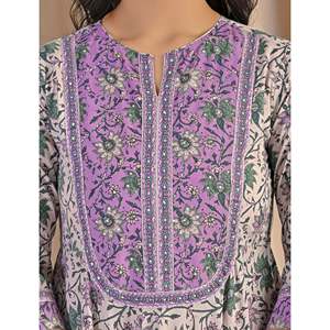 Robe Anarkali en coton imprimé à la main, gris et violet, vêtements américains - Product Image 2