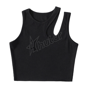 Haut court marron personnalisé en coton tricoté pour femmes basique décontracté sans manches col rond design côtelé - Product Image 6