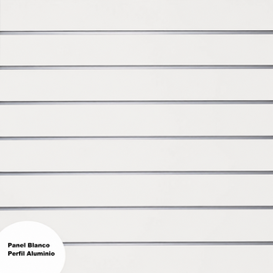 Panneaux de mur à lamelles renforcés blancs de 19 mm avec inserts en aluminium naturel de 1,2 mm 1200x2440 mm Fabriqués en Espagne Catégorie de produit Panneaux d'affichage - Product Image 1