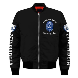 Chaqueta de Satén Azul y Blanca de la Hermandad Zeta Phi Beta para Mujer, Estilo Universitario Premium con Bordado de Escudo Griego ZPB - Product Image 1