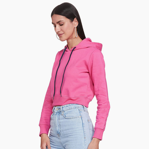 Vente en gros de sweat-shirt de couleur rose, haut court, sweats à capuche en polaire, sweats à capuche décontractés en coton uni pour femmes - Product Image 3