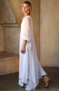 Nouveautés Robe Maxi Boho élégante pour femme Couleur unie Manches trois quarts Bouton Décoration Tissu tissé Longueur au sol - Product Image 3