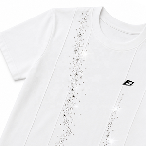 Camiseta de mujer personalizada con cuello redondo y pedrería, manga corta, suave, informal, a la moda, transpirable, de poliéster, para uso diario. - Product Image 3