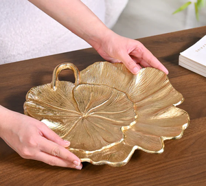 ชามผลไม้ตกแต่งโต๊ะอาหารสำหรับบ้าน โรงแรม ร้านอาหาร ดีไซน์ใบไม้หรูหราสีทองทันสมัย ทำจากอะลูมิเนียม เหมาะสำหรับงานแต่งงาน - Product Image 3