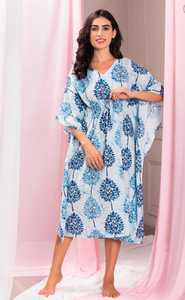 ชุดกิโมโนคาฟตันสำหรับผู้หญิงชุดเดรสยาวคลุมผ้าฝ้ายลายดอกไม้ลายดอกไม้สำหรับใส่อยู่ชายหาด - Product Image 4