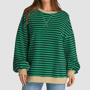 เสื้อสเวตเชิ้ตแขนลายทางแฟชั่นสำหรับผู้หญิง ขายส่ง เสื้อกันหนาวผ้าฟลีซอุ่นสบาย สไตล์ลำลอง สีพื้น ผ้าถัก แบบมีฮู้ดสำหรับผู้หญิง - Product Image 2