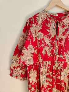 Vestido Largo Bohemio de Algodón con Estampado Floral Rojo, Cuello en V, Manga Larga, para Fiestas de Verano, Ropa Casual - Product Image 3