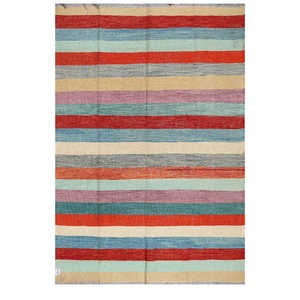 Alfombra Kilim de Maimana, Afganistán, 239 x 165 cm, Alfombra Afgana Tradicional Hecha a Mano - Product Image 1