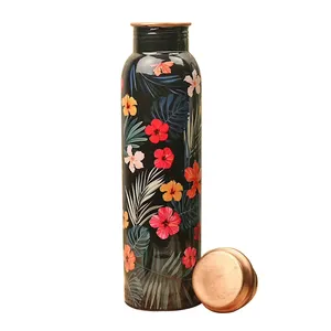 Strong Multi function Copper Metal Water Bottle for Yoga Workout and Gym with Enamel Printed and Ayurvedic Benefits